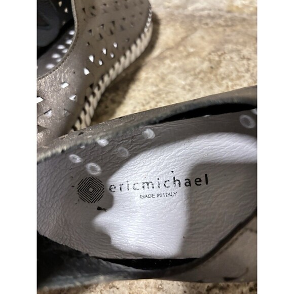 ERIC MICHAEL Bronze Laser Cut Slip On Leather White Sole Espadrille Shoes 38/7.5 - Picture 6 of 7